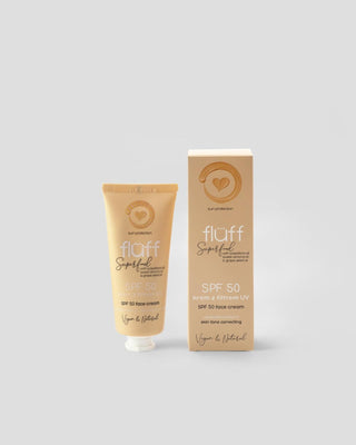 Pleťový krém Fluff SPF 50 vyrovnává tón pleti - 1